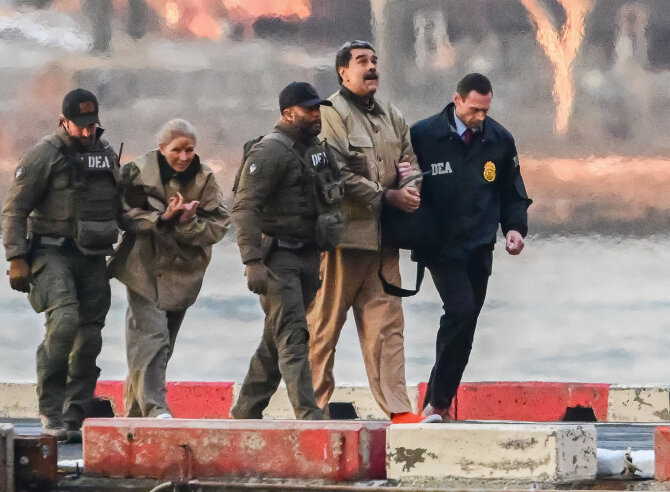 Cover Images/Scanpix/Sraigtasparniu atskraidintas Nicolasas Maduro su antrankiais pristatytas į teismą