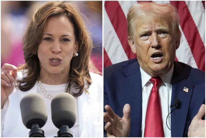 „Scanpix“/AP nuotr./Kamala Harris ir Donaldas Trumpas