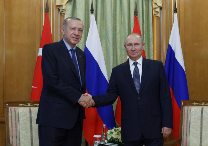 „Reuters“/„Scanpix“ nuotr./Recepas Tayyipas Erdoganas ir Vladimiras Putinas