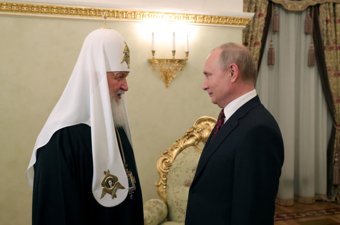 „Reuters“/„Scanpix“ nuotr./Patriarchas Kirilas ir Vladimiras Putinas