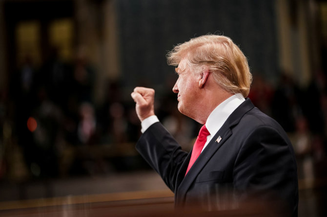 „Reuters“/„Scanpix“ nuotr./Metinis Donaldo Trumpo pranešimas Kongrese