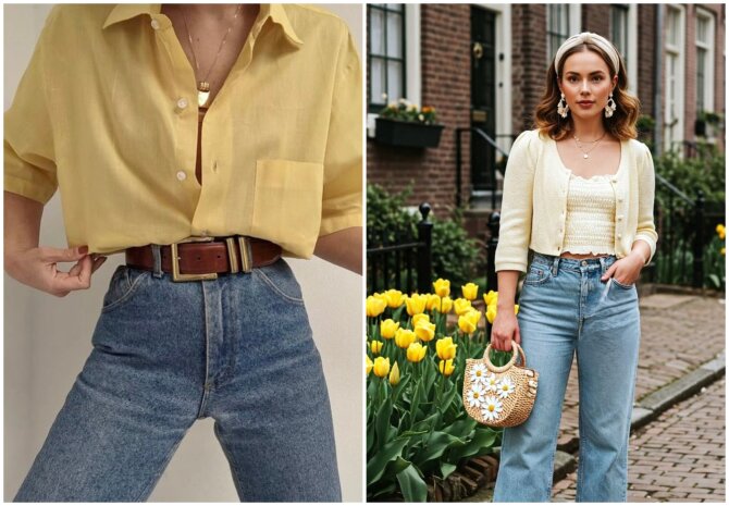 Pinterest nuotr./Tiesūs džinsai ir vasariškos spalvos