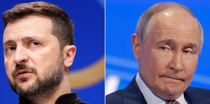Volodymyras Zelenskis ir Vladimiras Putinas / ODD ANDERSEN MAXIM SHEMETOV / AFP