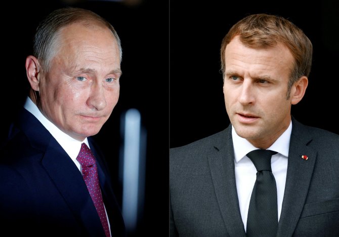 AFP/„Scanpix“ nuotr./Vladimiras Putinas, Emmanuelis Macronas