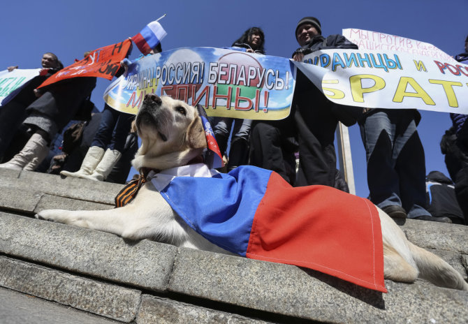 „Reuters“/„Scanpix“ nuotr./Prorusiškai nusiteikę gyventojai per protestus Donecke