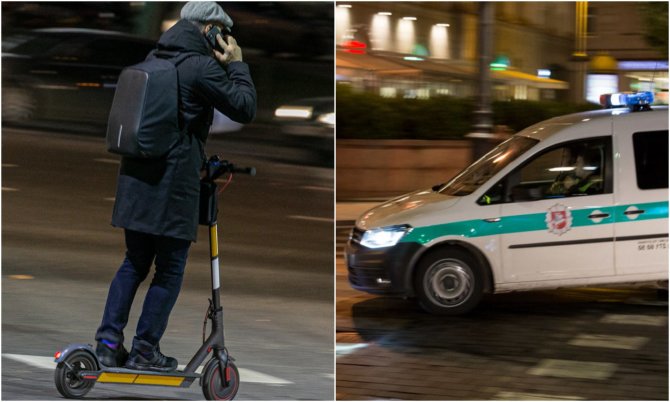 15min koliažas/Paspirtukininkas, policijos automobilis