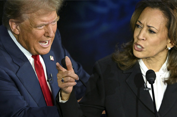 „AFP“/„Scanpix“/Donaldas Trumpas ir Kamala Harris