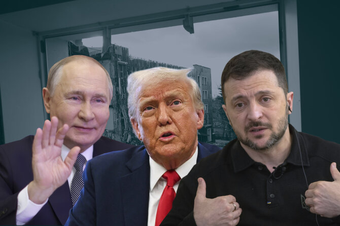 „Scanpix“ nuotr./ Vladimiras Putinas, Donaldas Trumpas ir Volodymyras Zelenskis