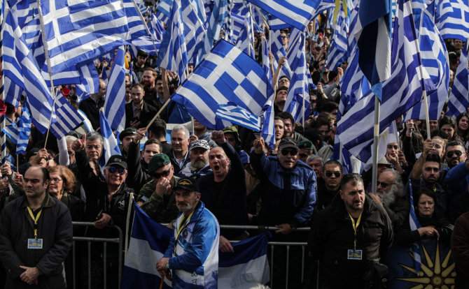 „Scanpix“/„SIPA“ nuotr./Graikai protestuoja prieš Makedonijos pavadinimo pakeitimą