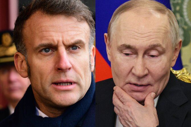 SIPA/Scanpix/Emmanuelis Macronas, Vladimiras Putinas