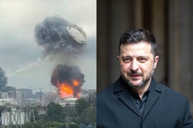 SOPA / Scanpix / Soc. tinklų nuotr./Atakuojama Maskva ir Volodymyras Zelenskis