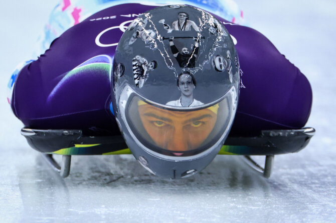 Skeletono lenktynininkas Vladyslavas Heraskevyčius / FRANCK FIFE / AFP