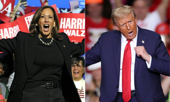 AFP/„Scanpix“ nuotr./Kamala Harris ir Donaldas Trumpas