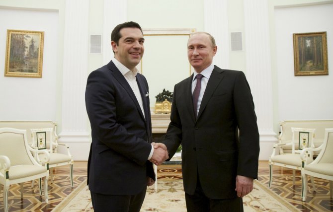 „Reuters“/„Scanpix“ nuotr./Graikijos premjeras Aleksis Cipras ir Rusijos prezidentas Vladimiras Putinas
