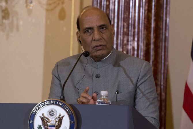 Indijos gynybos ministras Rajnathas Singhas / Jose Luis Magana / AP