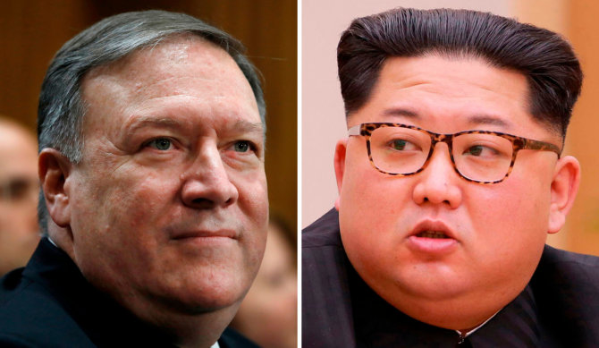 „Scanpix“/AP nuotr./Mike'as Pompeo ir Kim Jong Unas