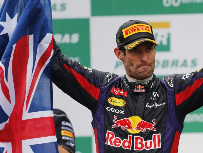 „Scanpix“ nuotr./Markas Webberis po paskutinių savo F-1 lenktynių Brazilijoje