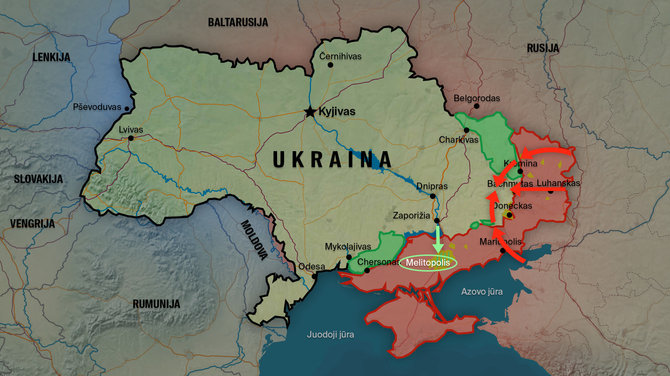 Ukrainos žemėlapis ir galimos puolimo kryptys