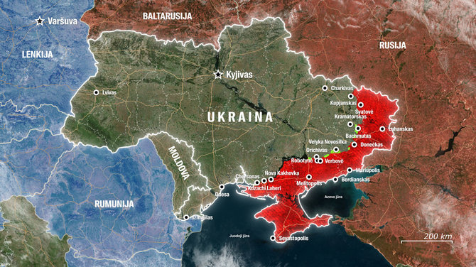 Ukrainos žemėlapis su okupuotomis teritorijomis