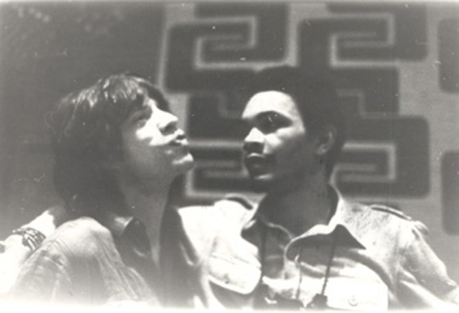 GM gyvai nuotr./Sugar Blue ir Mick Jagger. Paryžius 1978