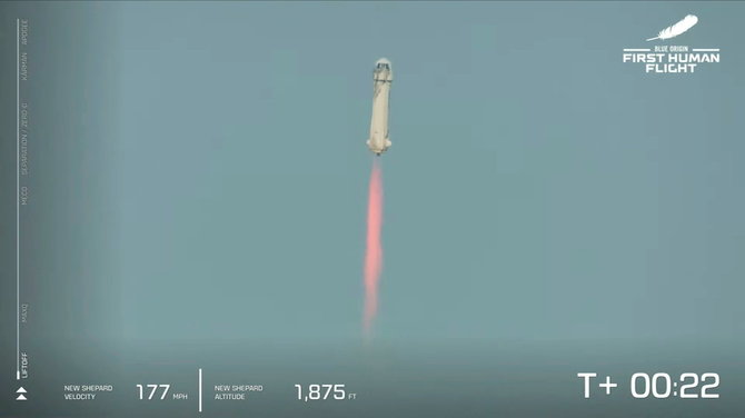 „Reuters“/„Scanpix“ nuotr./J.Bezoso skrydis į kosmosą