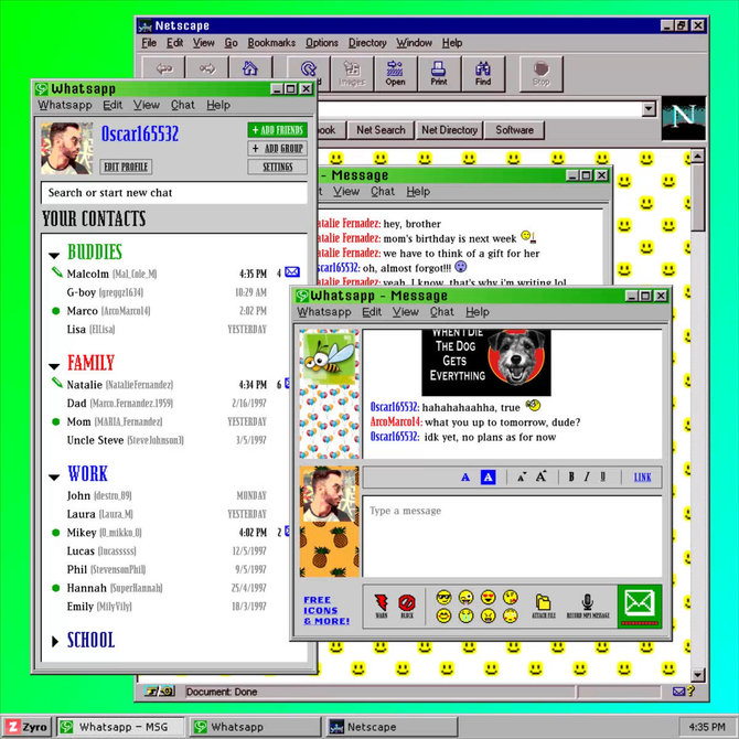 „Zyro“/Kaip WhatsApp būtų atrodęs 90-aisiais