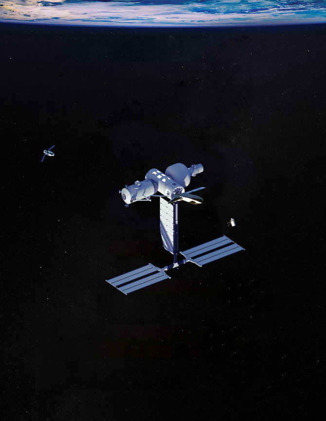Blue Origin/„Blue Origin“ kuriamos kosminės stoties „Orbital Reef“ iliustracija
