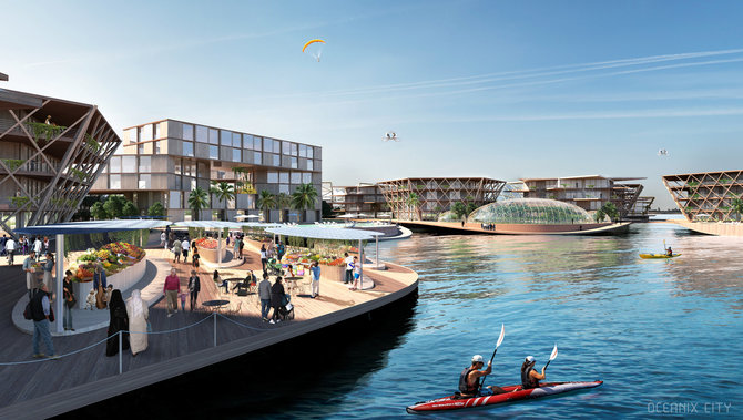 Oceanix/Bjarke Ingels Group/Plūduriuojančio miesto projektas