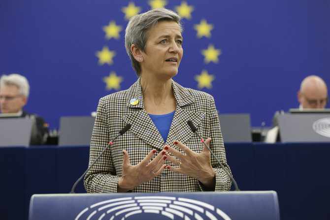 „Scanpix“/AP nuotr./Margrethe Vestager, Europos Komisijos narė, atsakinga už Europą ir skaitmeninį amžių.