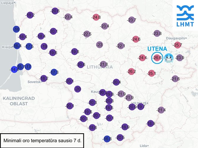 Meteo.lt nuotr./Šalčiausia temperatūra sausio 7 dieną