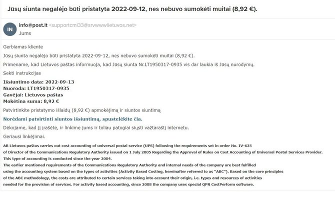 Skaitytojo nuotr./Sukčiai prisistatė „Lietuvos pašto“ vardu