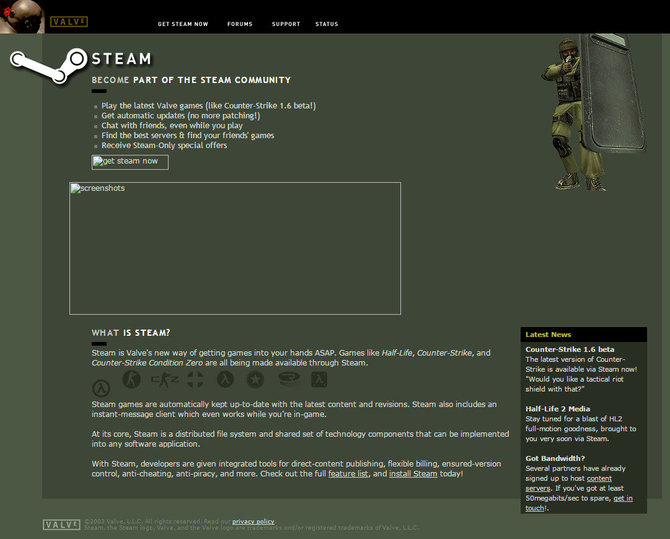 "PC Gamer" nuotr./Kaip atrodė "Steam" platforma 2003 m.