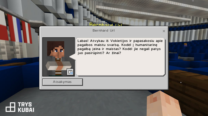 „Trys kubai“ nuotr./Interaktyvios pamokos „Minecraft“ platformoje turinys