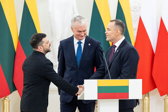 Pauliaus Peleckio / BNS nuotr./Lietuvos, Ukrainos ir Lenkijos Prezidentų spaudos konferencija