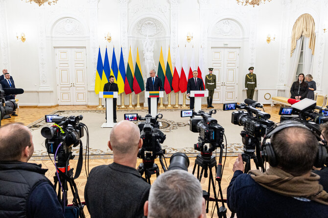 Pauliaus Peleckio / BNS nuotr./Lietuvos, Ukrainos ir Lenkijos Prezidentų spaudos konferencija