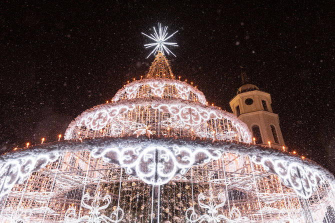 Pauliaus Peleckio / BNS nuotr./Vilniaus Katedros aikštėje įžiebta Kalėdų eglė
