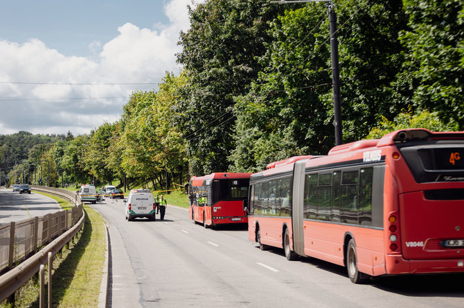 Skirmantas Lisauskas/ BNS nuotr./Sustojęs transportas įvykio vietoje