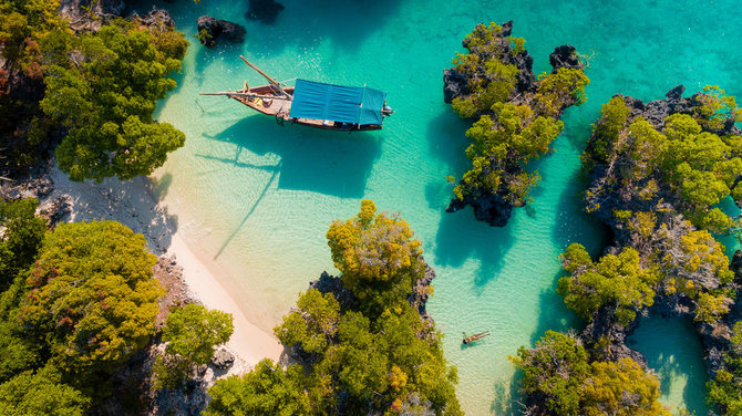 Pranešimo autorių nuotr. / Pamundos salos vaizdas iš oro, Zanzibaras