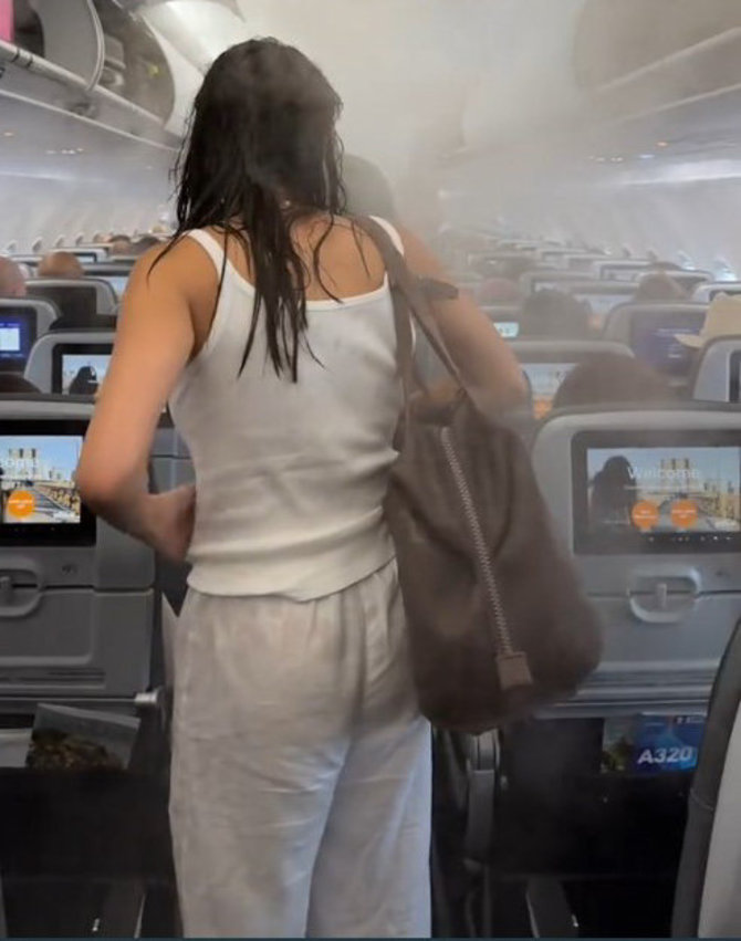 Savannah Gowarty „TikTok“ vaizdo įrašo akimirka / Lėktuvo keleiviai permirko skrydžio viduryje
