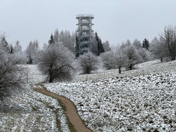 Ados Alejūnaitės / 15min nuotr. / Šiaulės apžvalgos bokštas šiuo metu atnaujinamas, 2024 m. gruodžio 10 d.