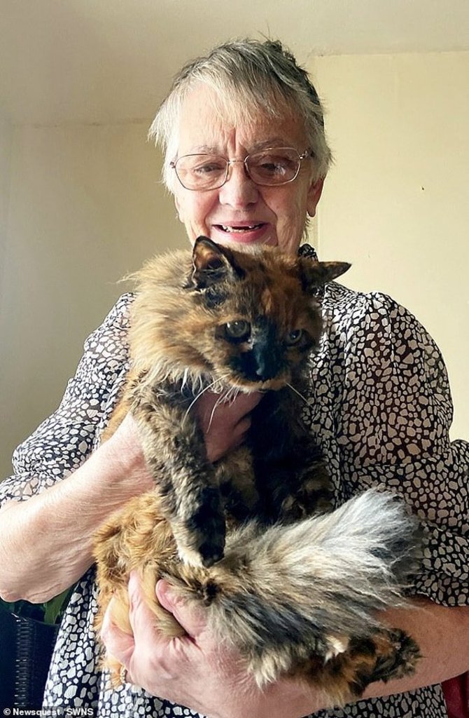 Socialinių tinklų nuotr./Seniausia pasaulyje katė Rosie ir jos šeimininkė Brissett