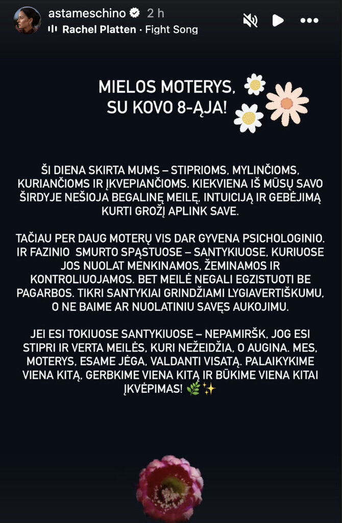 Instagram nuotr./Astos Meschino žinutė