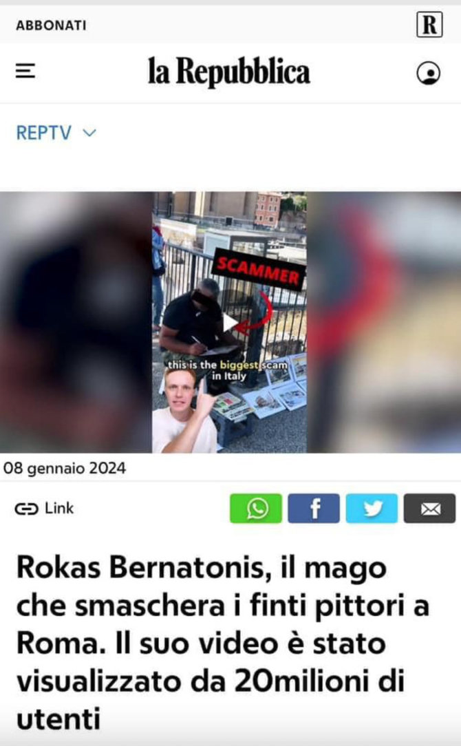 Rokas Bernatonis atsidūrė italų žiniasklaidoje
