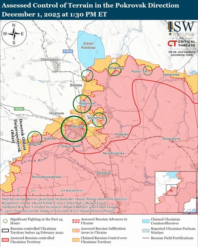 ISW iliustracija/Teritorijų kontrolė aplink Pokrovską