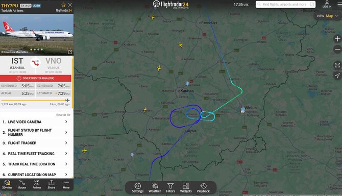 „Turkish Airlines“ lėktuvas suko ratus ir buvo nukreiptas į Rygą
