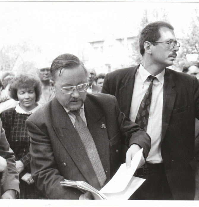 Asmeninio archyvo nuotr./Anton Graf von Gravrogk ir Vytautas Landsbergis 1990 metais