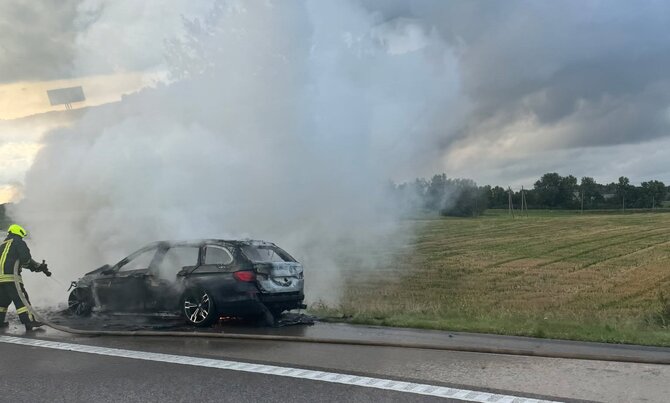15min skaitytojo nuotr./Automagistralėje sudegė automobilis