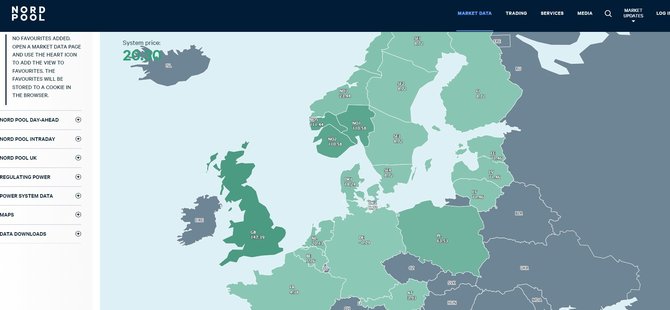 15min iliustracija/Kainų žemėlapis „Nord Pool“ tinklapyje gruodžio 31 d.
