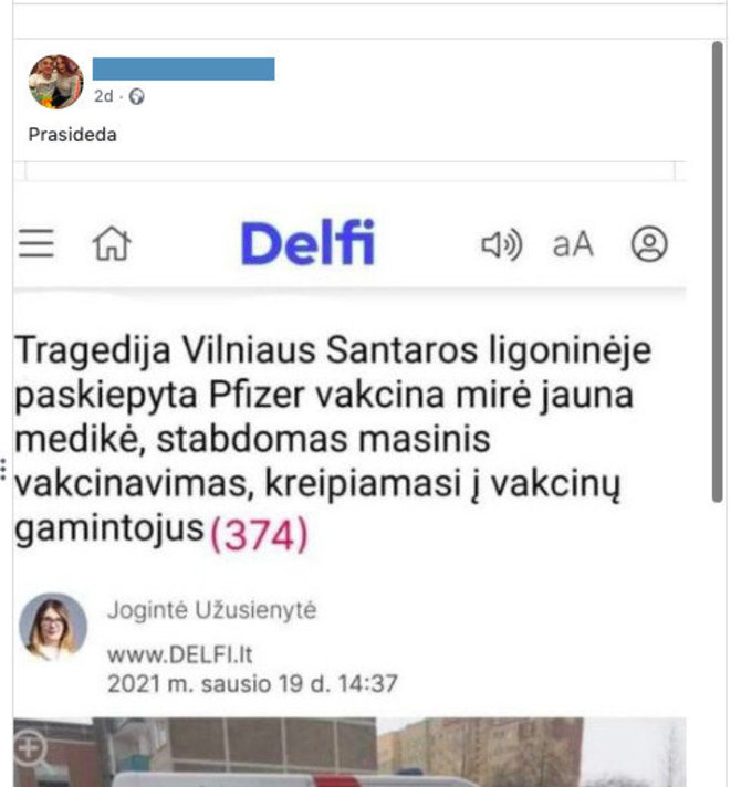 „Facebook“ nuotr./Suklastota antraštė 