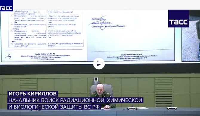 Ekrano nuotr. /TASS spaudos konferencija apie Ukrainoje aptiktus dronus 